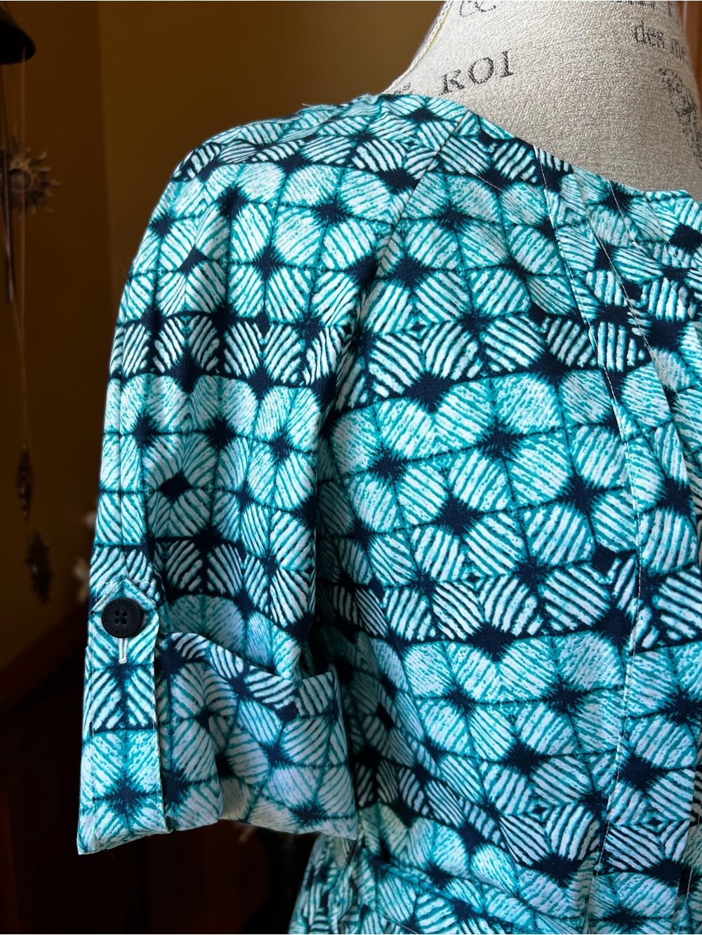 Brooks Brothers 346 NWT Teal Geometric Print Dress with Tie Waist Women’s 6 - Picture 5 of 9